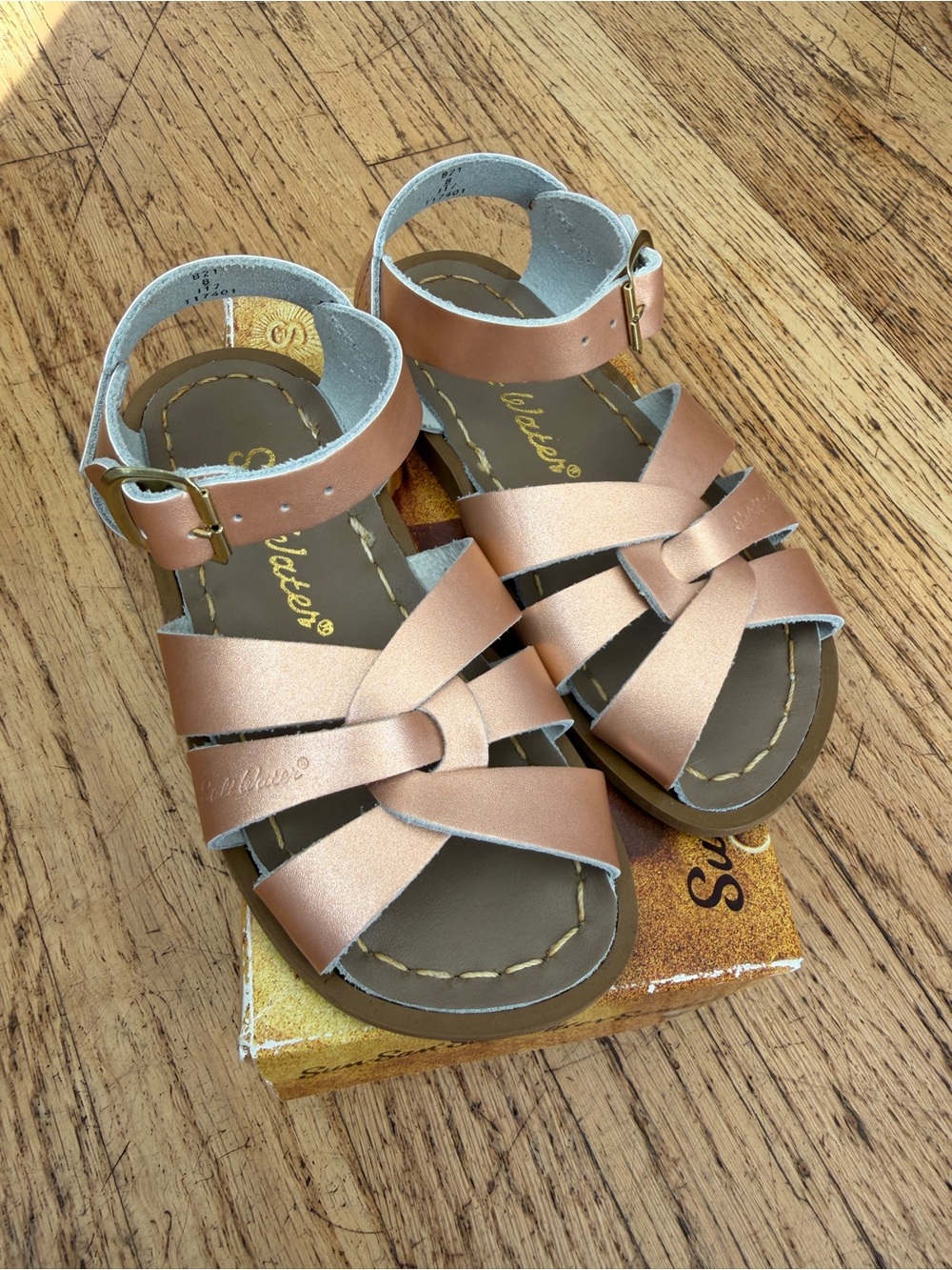 Kids Salt Water Sandals- Metallic Rose Gold Strappy Sandals - Adjustable Buckle